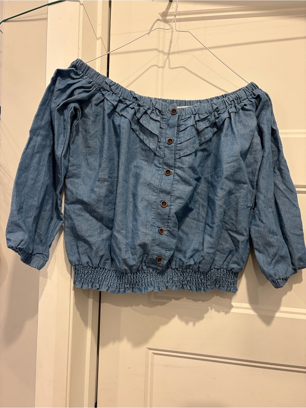 Fashion Union Light Blue Off-Shoulder Button Front Crop Top
